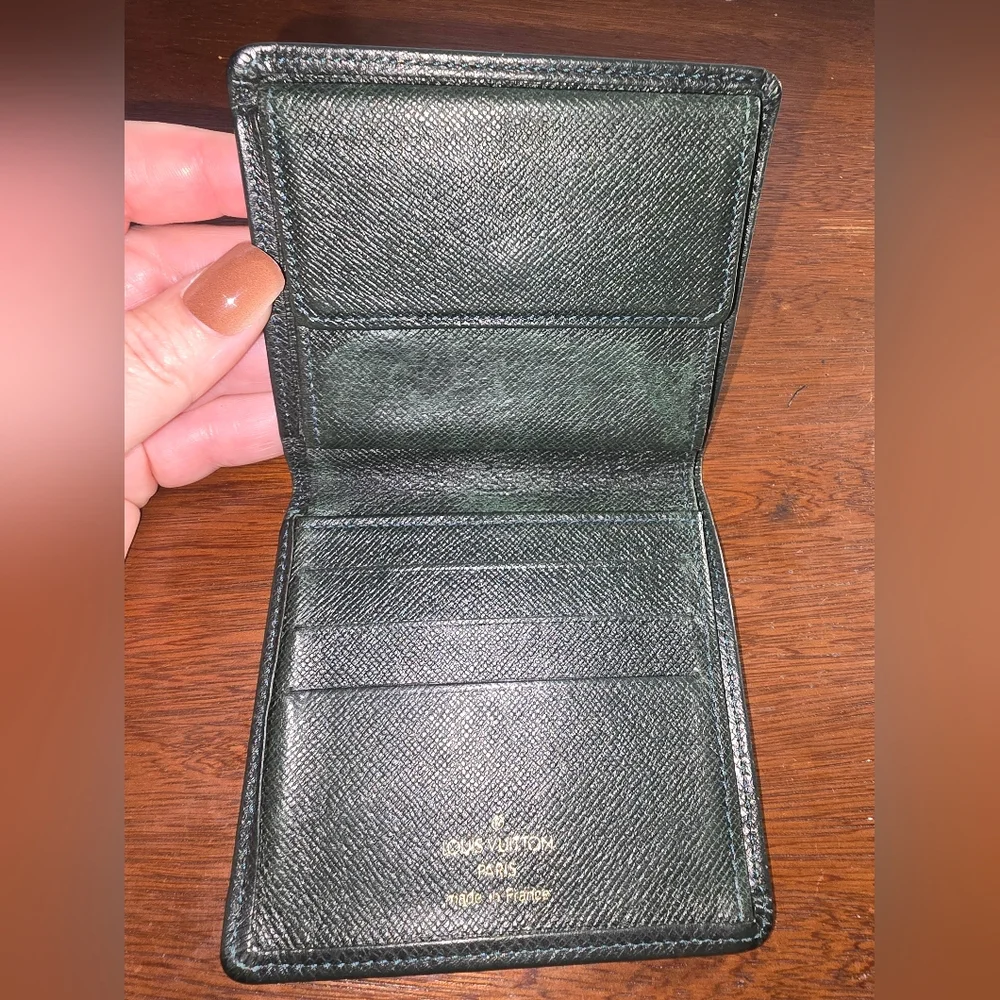 Louis Vuitton Dark Green Taiga Leather Wallet With COA